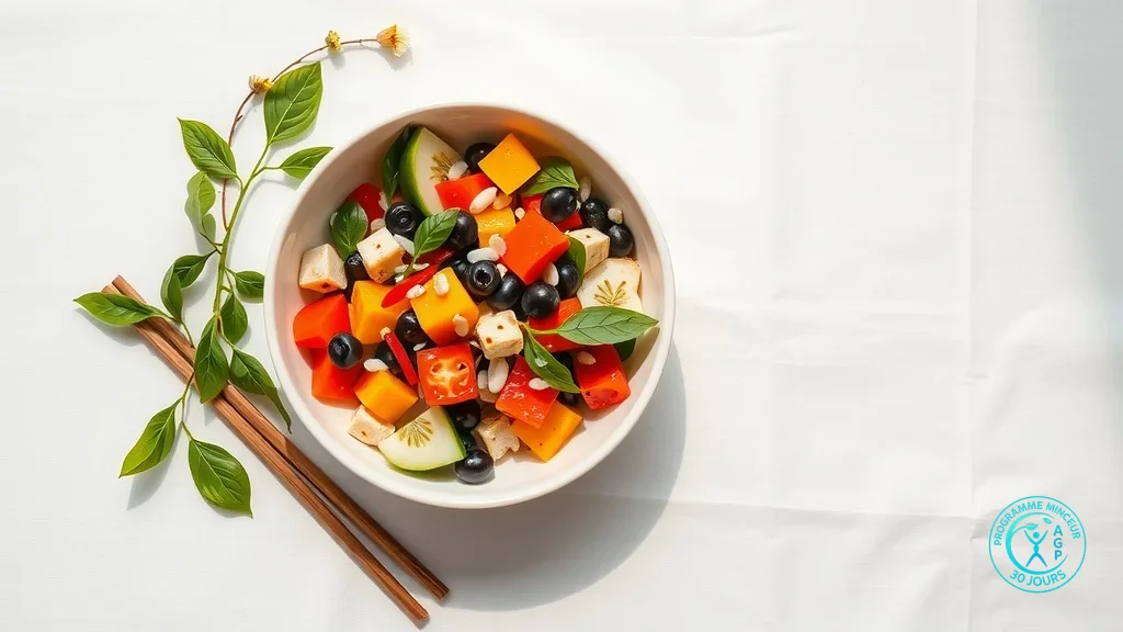 Alimentation consciente perte de poids - bol de légumes frais sur table en lin - méthode AGP Bordeaux