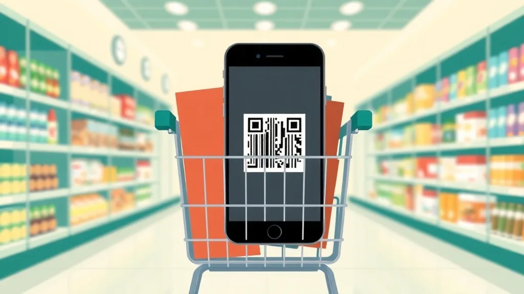 Caddie de courses et smartphone scannant un produit pour repérer les aliments ultra-transformés avec l'application du programme AGP