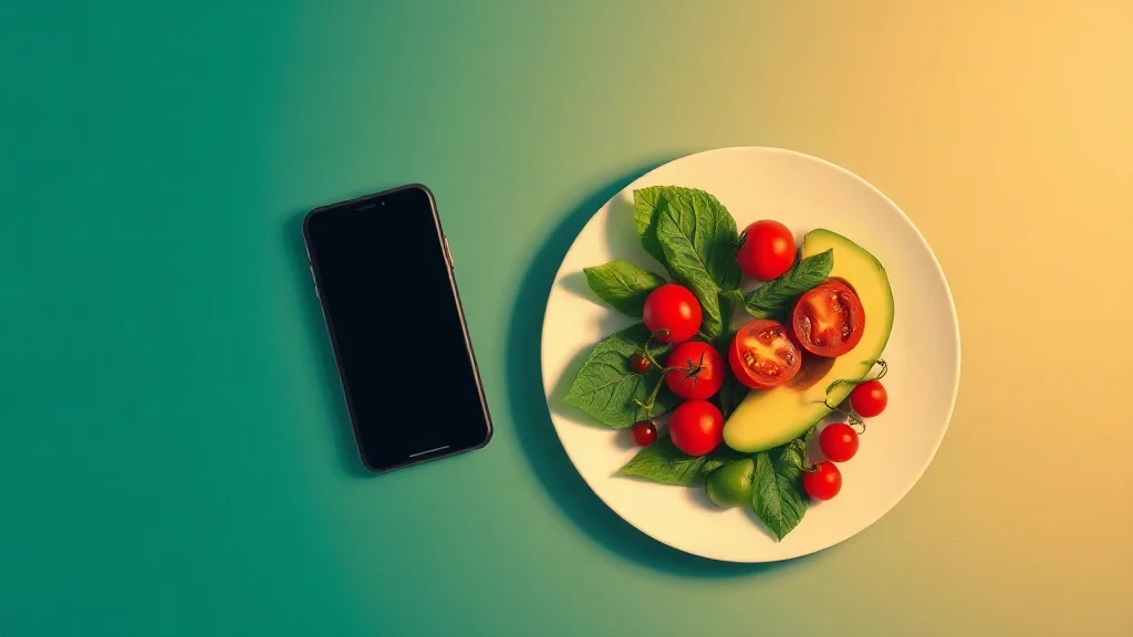 Smartphone analysant une assiette de légumes frais - scanner et analyse photo par IA de l'application AGP